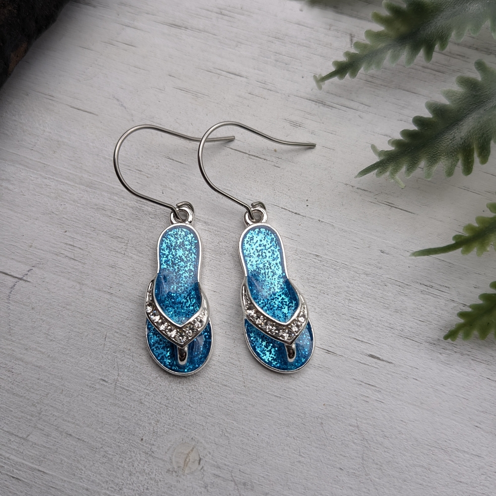 Blue Glitter Flip-Flop Dangle Earrings - Women's Jewelry